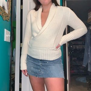 Cream thick knit Sweater with Overlap front design